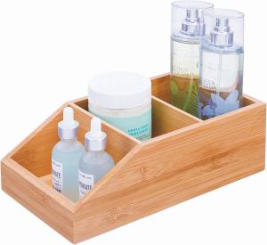 Quality Storage 25.2*15.2*8.9cm Bamboo Bathroom Organizer Bin Box 3 Divided Sections wholesale