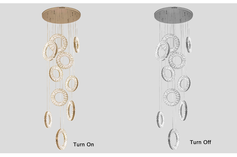 Led Crystal Staircase Chandeliers Modern Rings Hanging Ceiling Lamps(WH-NC-50)