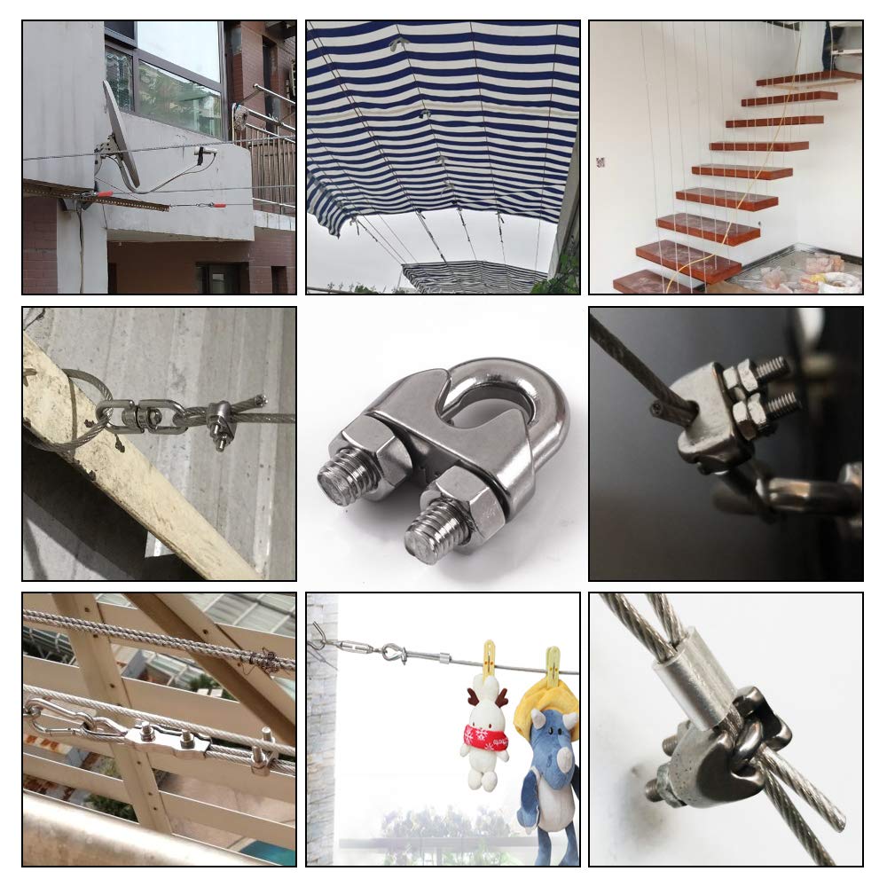 Customized Metric Measurement System M2-M50 Marine Grade 304 Stainless Steel Wire Rope Cable Clip Clamp