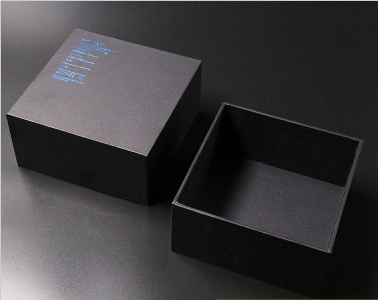 Customized black matte hot foil logo packaging boxes base and lid box wholesale