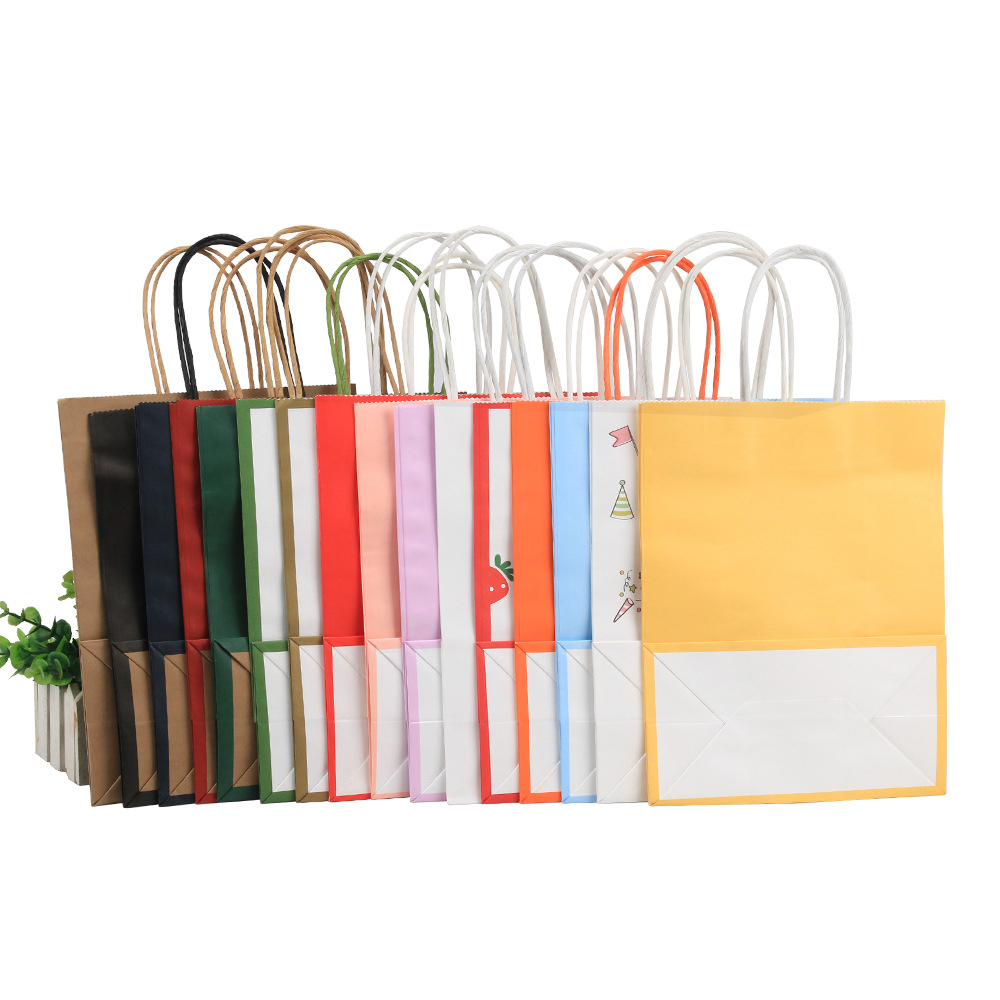 Custom Plated Cake Bread Food Packaging Shopping Kraft Handle Paper Bags With Logo