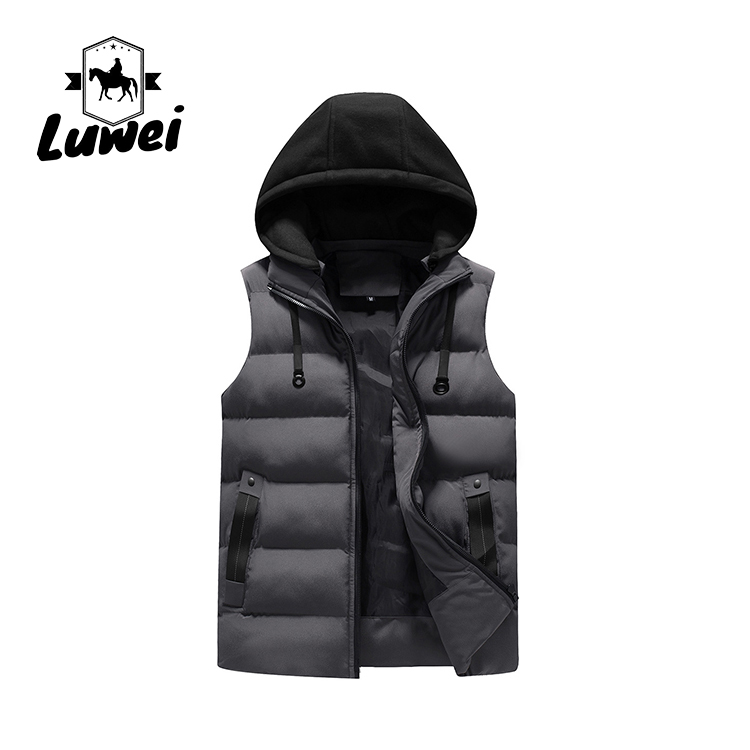 Luxury Custom High Quality Sleeveless Detachable Hat Cargo Mens Wear Outdoor Winter Utility Vest Waistcoat
