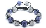 Adjustable Shamballa Bracelet, Blue & Crystal Rhinestone Ball