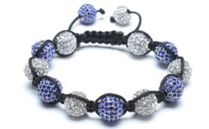 Quality Adjustable Shamballa Bracelet, Blue &amp; Crystal Rhinestone Ball wholesale