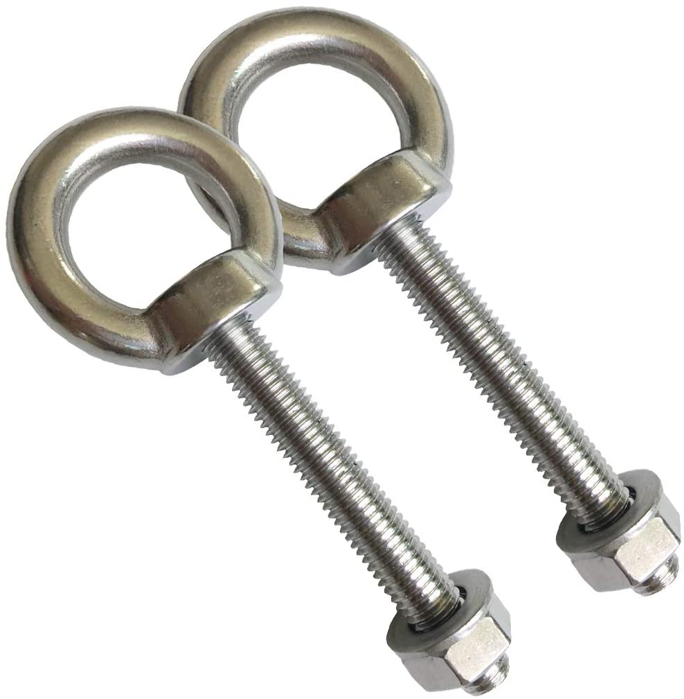 INCH Stainless Steel M10 Shoulder Eye Bolts 3/8"x 2.75" Heavy Duty Screws with Washer and Nuts Plain Finish Lifting