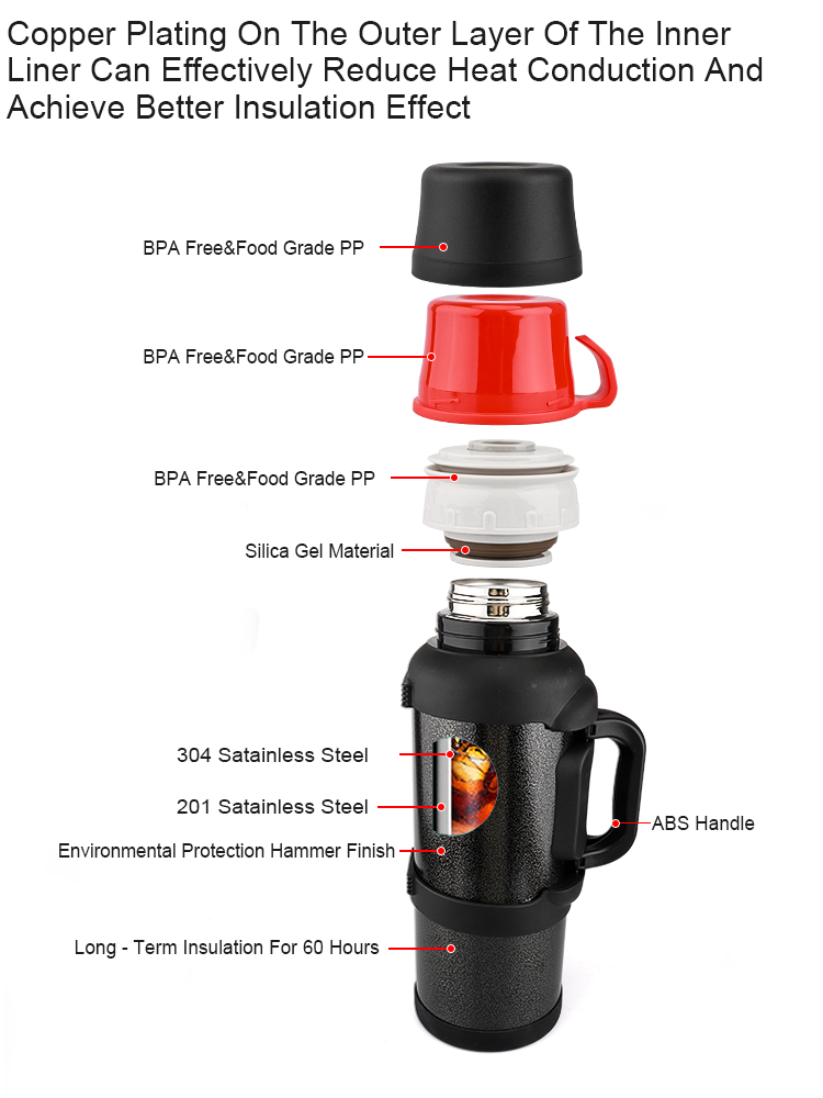 Stainless Steel Plastic Travel Water Bottle Sports Thermos Travel Pot Camping Flask 3 Litre Big Tea