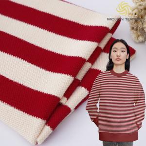 Quality Pique Yarn Dyed Knit Fabric 320g Red And White Soft Striped Terry Cloth wholesale