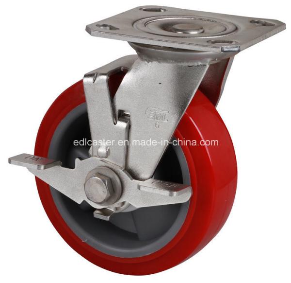 Red Color Stainless 6" 270kg Plate Brake TPU Caster S7126-85 for Caster