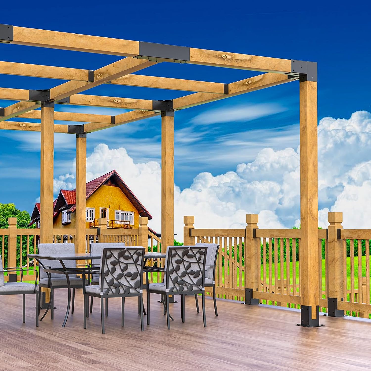 Powder Coated Woodworks Pergola Bracket Hardware Kits for Gazebos and Patio Pergolas