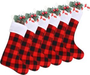 Quality Christmas Red Black Buffalo Plaid Stockings Large Plaid Stockings with Plush Cuff Classic Christmas Stockings Decoration wholesale