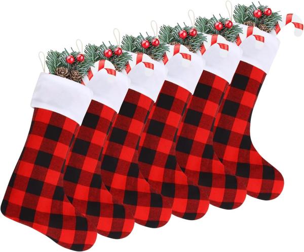 Christmas Red Black Buffalo Plaid Stockings Large Plaid Stockings with Plush