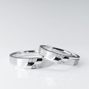 Quality 18k White Geometric 0.03ct Gold Diamond Couple Rings wholesale