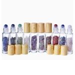 Bamboo Lids Crystal Gemstone 10ml Empty Perfume Roller Bottles