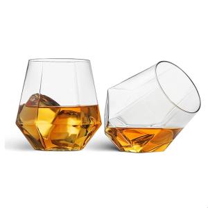 Quality Diamond Shaped Tritan Stemless Wine Glasses PET Plastic Whisky Glass Non Toxic wholesale