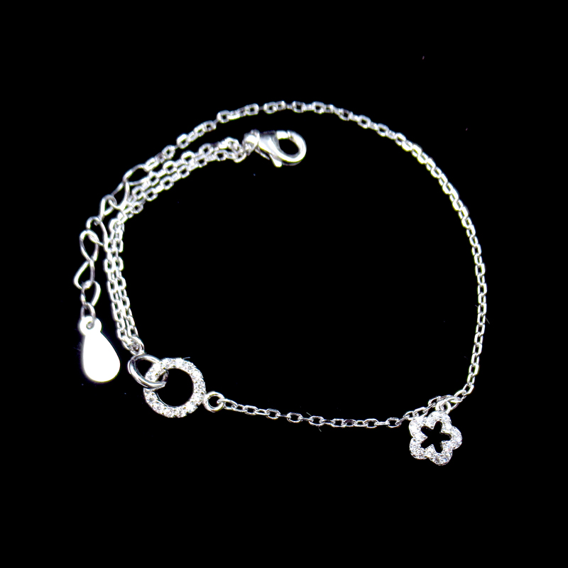 Two Hearts Design Silver Cubic Zirconia Bracelet For Young Ladies