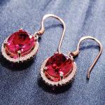 18k Rose Gold Plated Sterling Silver Red Cubic Zircon Dangle Earrings(E12145)