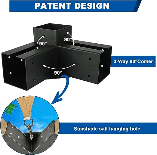 3-Way Right Angle Corner Bracket for 4 x 4 Inch Pressure Treated Wood Beams and Durable