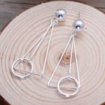 Women Korea Fashion Deometric Drawing 925 Sterling Silver Drop Dangle Earrings