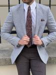 Knitted Grey Purple Business Casual Suit Jacket For Gentlemen