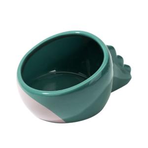 Quality Green 13*7cm 10*5cm Round Pet Ceramic Bowl Dinosaur Shape Anti Vomiting Ceramic Dog Bowls wholesale