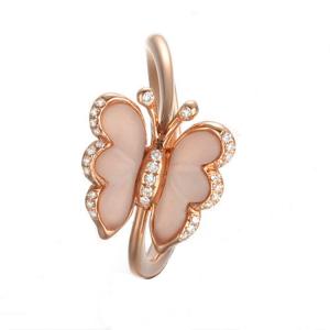 Quality 18K Rose Gold Rose Quartz Butterfly Shpe Diamonds Ring for Women Gift (GDR005) wholesale