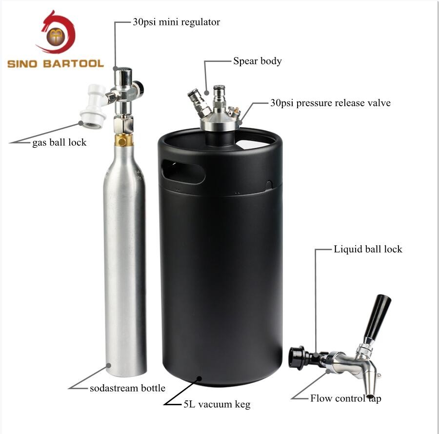 1.3 Gallon Ball Lock Mini Keg Insulated Double Wall Sodastream Beer Keg Dispense Tap