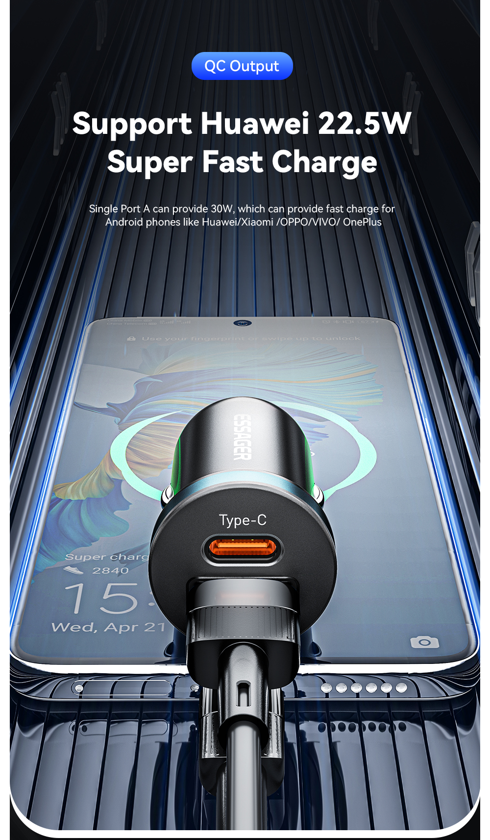 ESSAGER ES-CC12 Series 30W Type C USB A Car Charger Port
