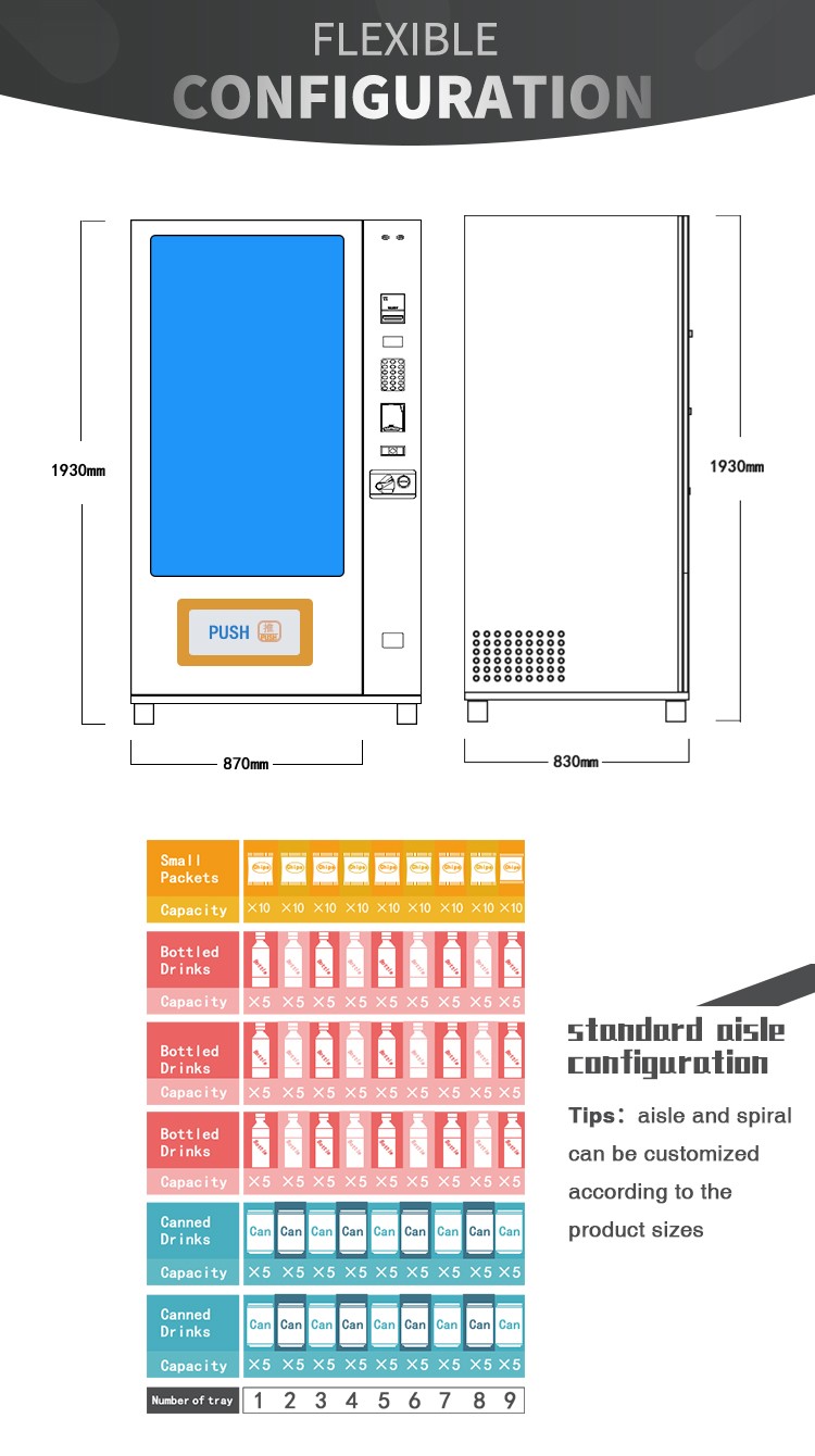 400W Automatic Door Touch Screen Vending Machine For Energy Drink