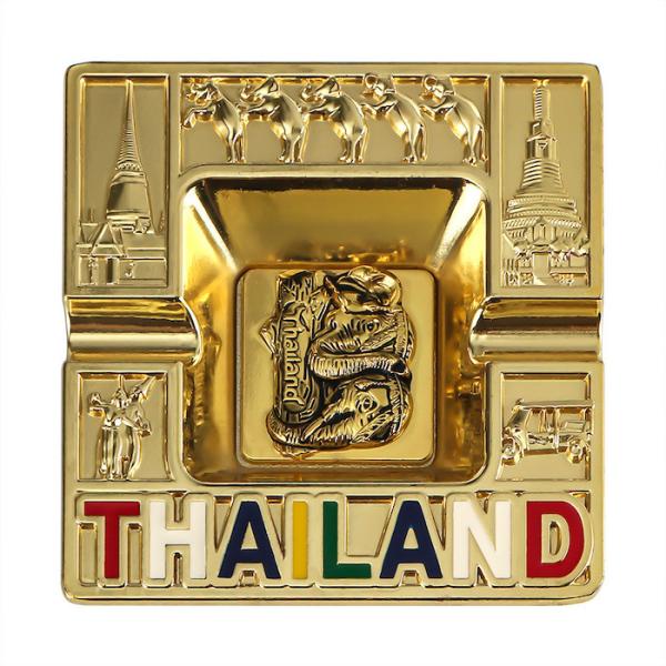 Stylish Portable 100*100MM Gold Color Plated Metal Ashtray Made From Recycled