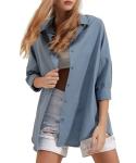 Stylish Women′s Long-Sleeved Shirt with Solid Color Button-Down Shirt for Casual