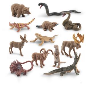 Quality Wildlife Animal Model Toys 12 PCS Mini Brown Bear Beavers Crocodile Snake Lizard Figurine Family Party Favors wholesale