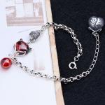 925 Sterling Silver Synthetic Garnet Fox Charm Link Bracelets(B20180411084)