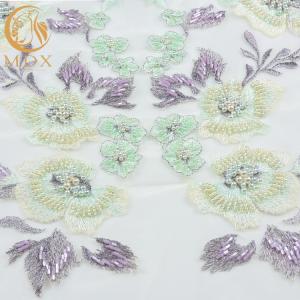 Quality Beautiful Green 3D Embroidery Lace Fabric 20% Polyester For Evening Dresses wholesale