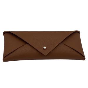Quality Brown Embossed Logo Leather Glasses Case Easy Carrying Eyewear Packaging Bag wholesale