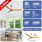 Eco Silent Solid Wood Ceiling Fan Electric Power White Rotation