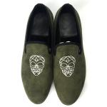 Leisure Light Green Mens Velvet Loafers / Mens Prince Albert Slippers