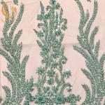 ODM Elegant Green Beaded Dress Bridal Lace Fabric 140Cm Width