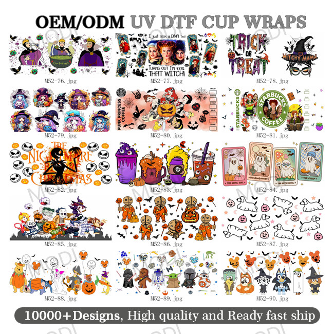 16OZ UV DTF Transfers For Halloween Cup Wrap Designs On Glass Tumblers