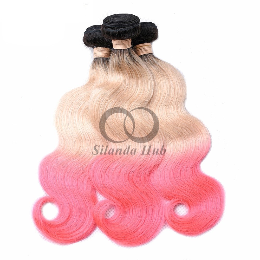 #T1B/613/Pink Body Wave Remy Human Hair Bundles Sew In Weave Bundles Brazilian Bundle Deals