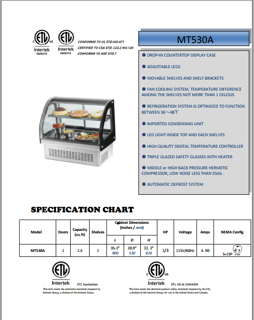 4.2 CU.FT Refrigerated Bakery Cake Display Case 220V 50HZ