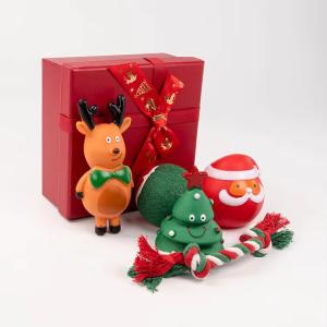 Quality Christmas Interactive Pet Toy Gift Box Cartoon Plush Bone Flying Disc Santa Vocalization Balls wholesale