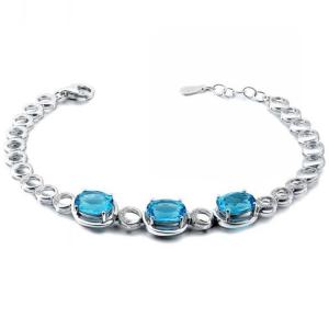 Quality Fashion Jewelry Created Blue Topaz Cubic Zircon 925 Silver Link Chain Bracelet (H01) wholesale