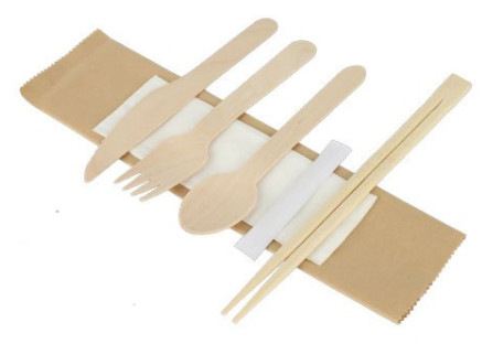 Eco Friendly Compostable Disposable Wooden Utensils Spoon 6 Inch with Napkin