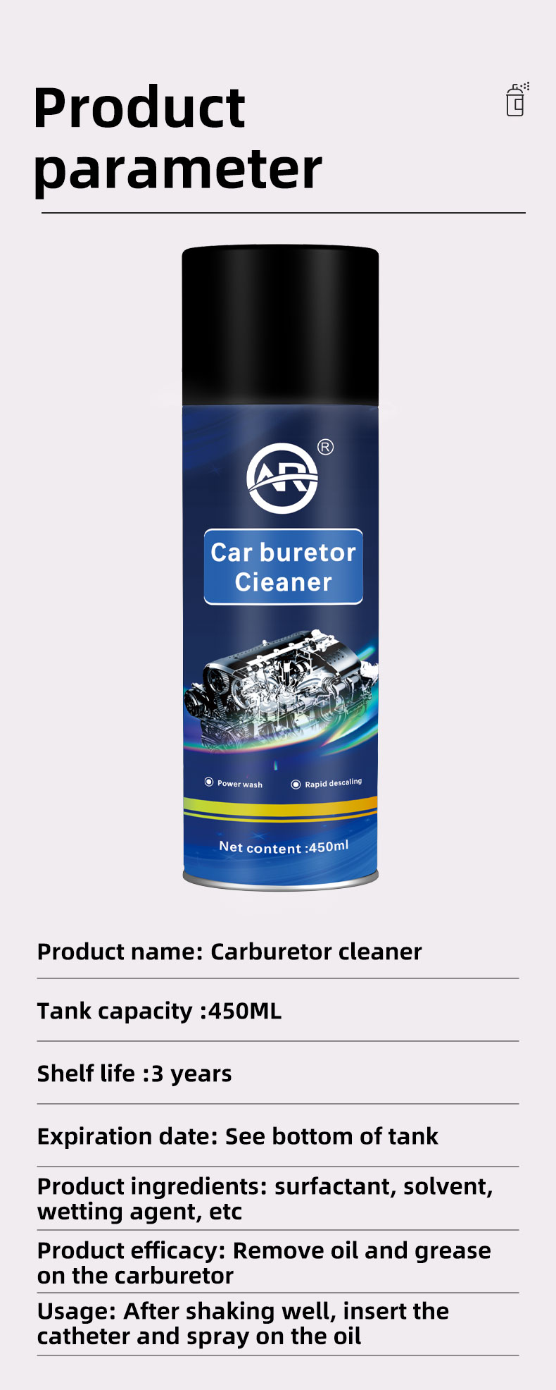 Storage Condition Store in a Cool Place Carburetor Cleaner for Automobile Engine