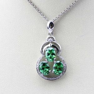 Quality 925 Silver Three Stones Green Clear Cubic Zircon Pendant Necklace (PSJ0377) wholesale