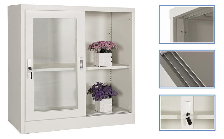 Metal Sliding Glass Door File Cabinet KD Structure Lockable