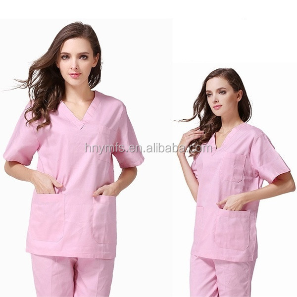 Woven Fabric Type Medical Nursing Uniform Short Sleeve Solid Color
