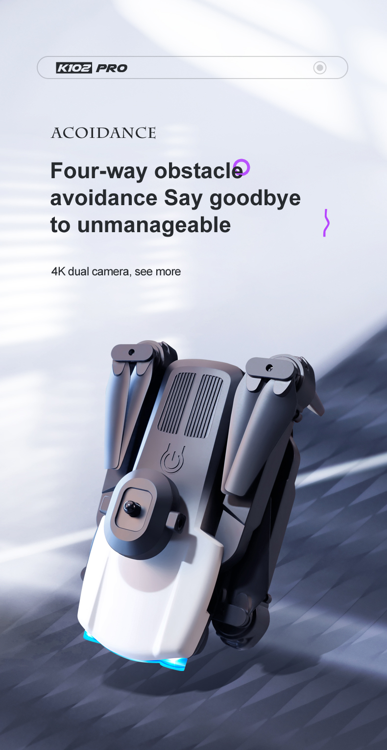 K102 Pro Mini Drone 4K HD Dual Camera Four-Way Obstacle Avoidance and Professional Optical Flow Technology for Long Range