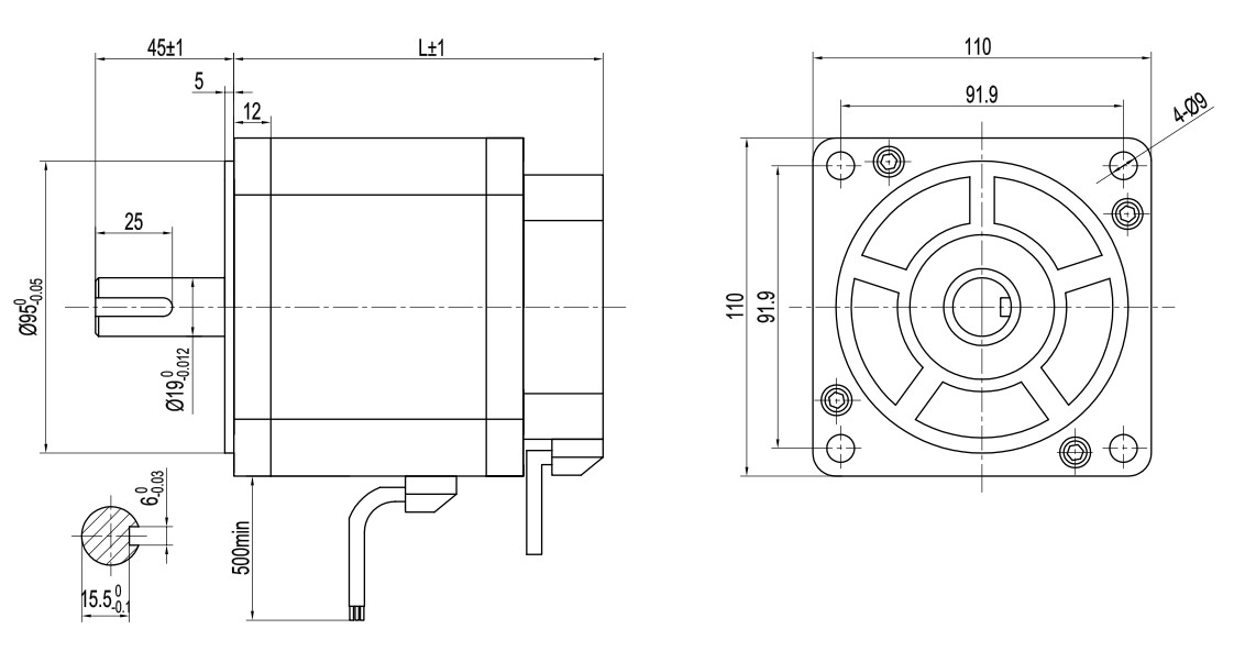 1.6N.M 14.8A 3Phase Square Brushless DC Motor 48V 500W 3000rpm 80 Mm 110mm