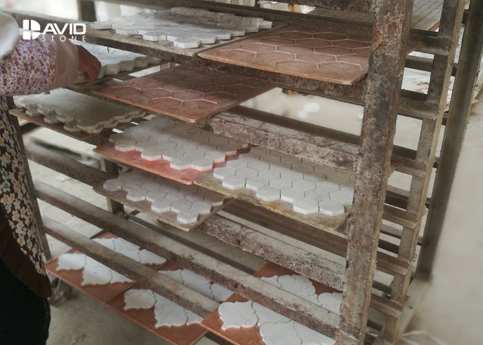 Parallelogram Carrara Marble Mosaic Tile Sheets , Mosaic Kitchen Floor Tiles